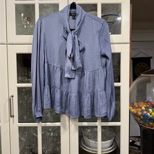 Simply Vera Women's Tie-Neck Tiered Silky Blouse - Light Blue